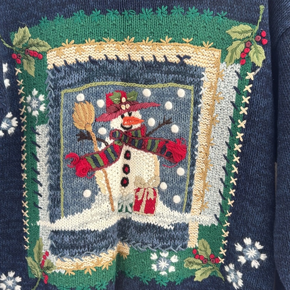 BEAUTIFUL Vintage Tiara Blue Snowman Sweater - Size M - Excellent Condition - Picture 3 of 8
